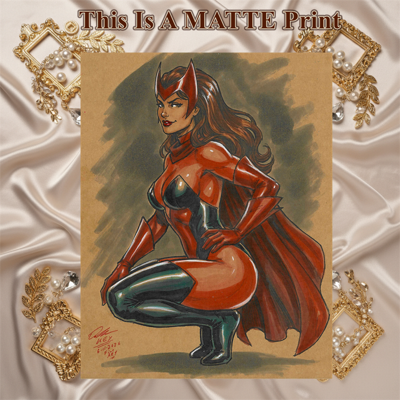 Scarlet Witch Art Illustration Hard Signed 8.5x11in Fine Art PRINT