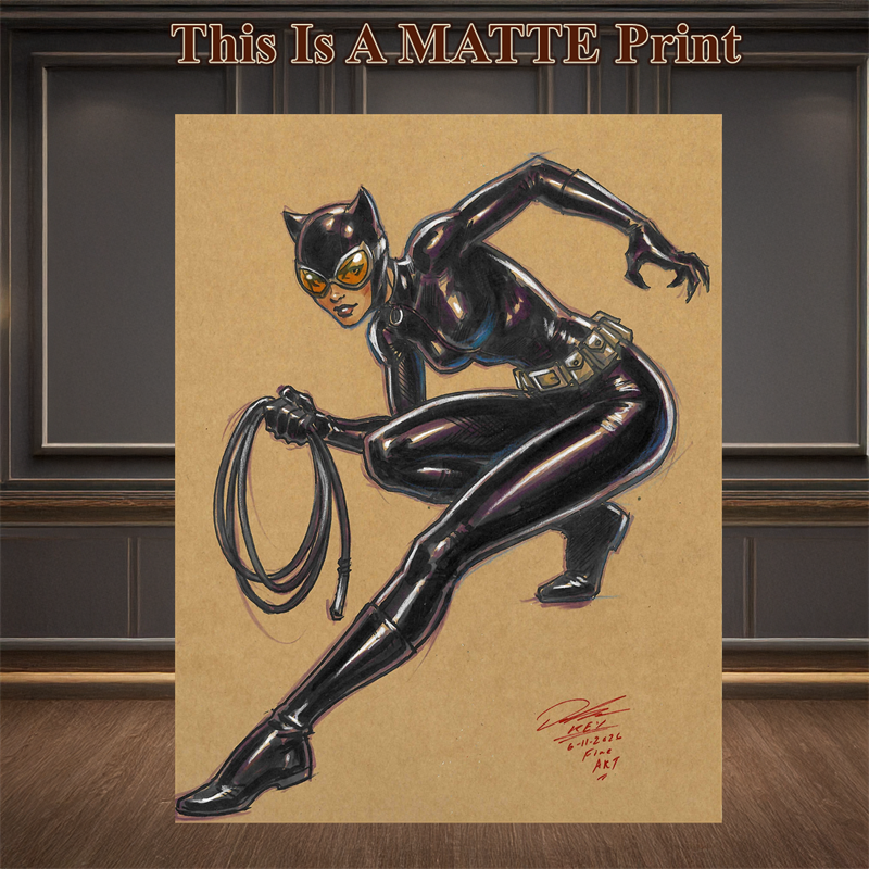 Catwoman Art Illustration Hard Signed 8.5x11in Fine Art PRINT