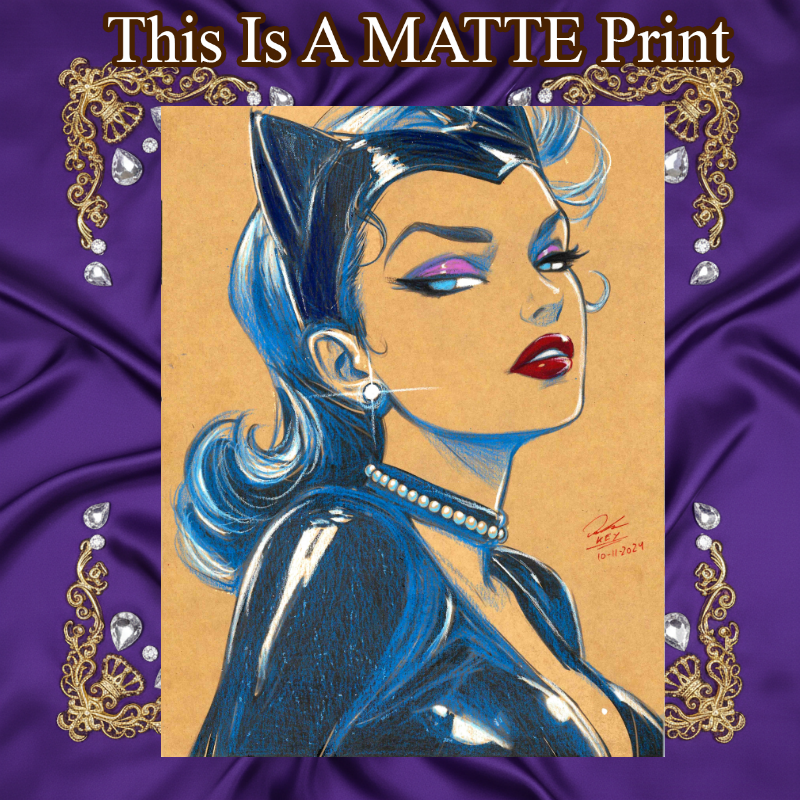 Catwoman Art Illustration Hard Signed 8.5x11in Fine Art PRINT