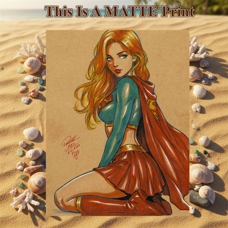 Supergirl Art Illustration Hard Signed 8.5x11in Fine Art PRINT