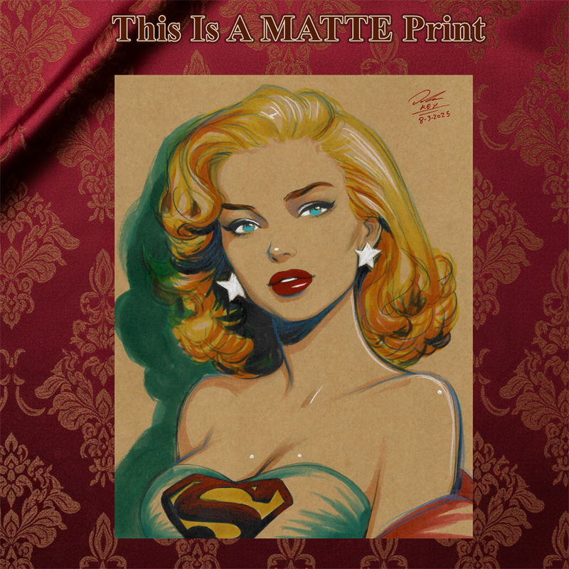 Supergirl Art Illustration Hard Signed 8.5x11in Fine Art PRINT
