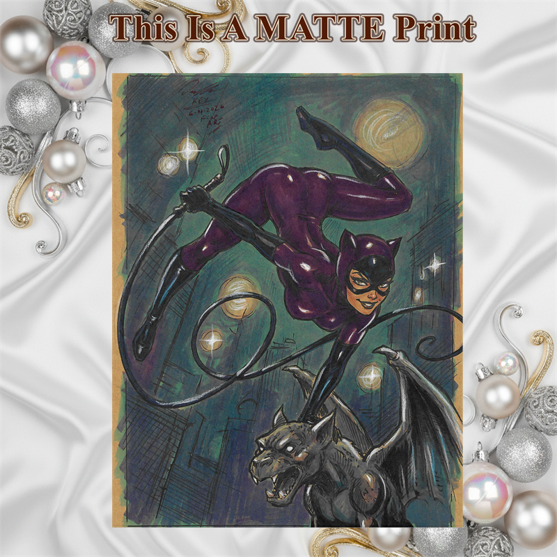 Catwoman Art Illustration Hard Signed 8.5x11in Fine Art PRINT