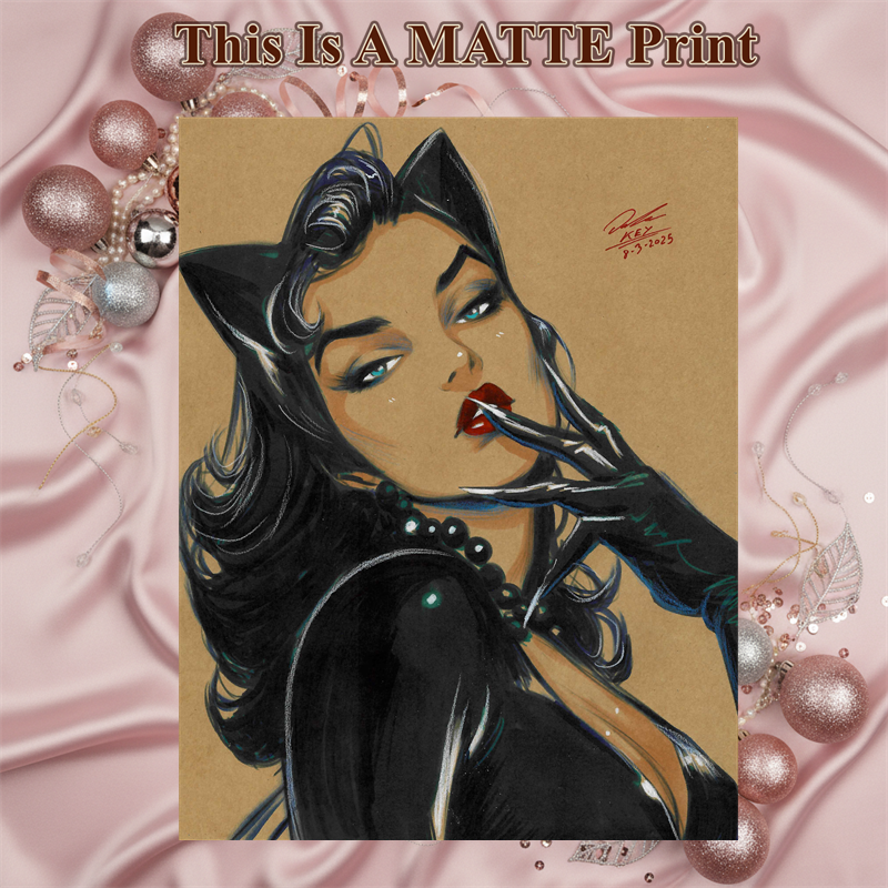 Catwoman Art Illustration Hard Signed 8.5x11in Fine Art PRINT