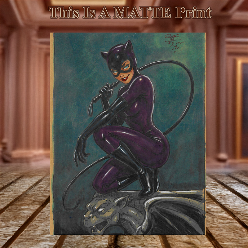 Catwoman Art Illustration Hard Signed 8.5x11in Fine Art PRINT