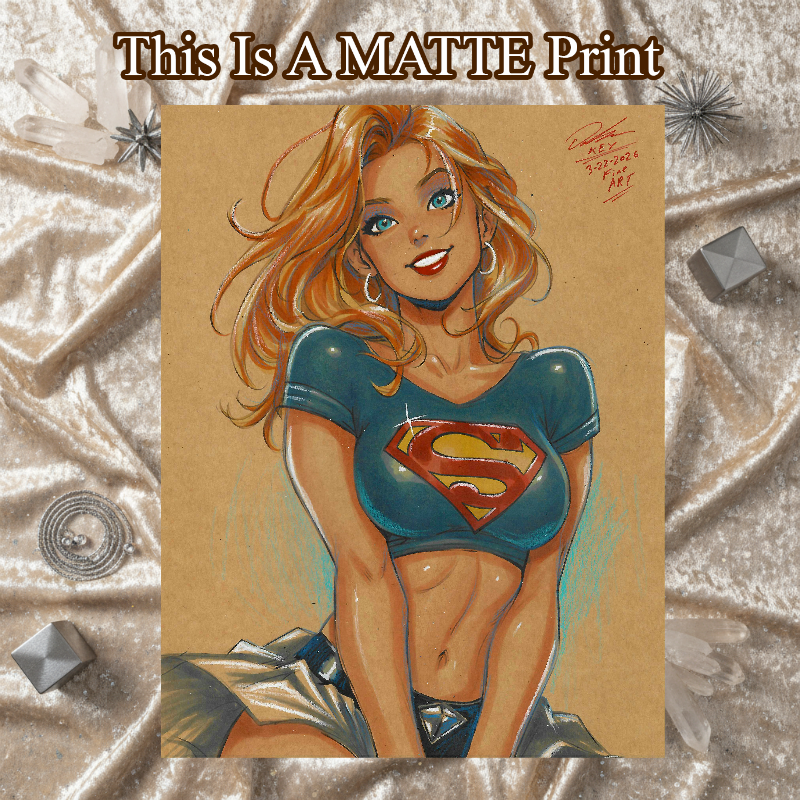 Supergirl Art Illustration Hard Signed 8.5x11in Fine Art PRINT