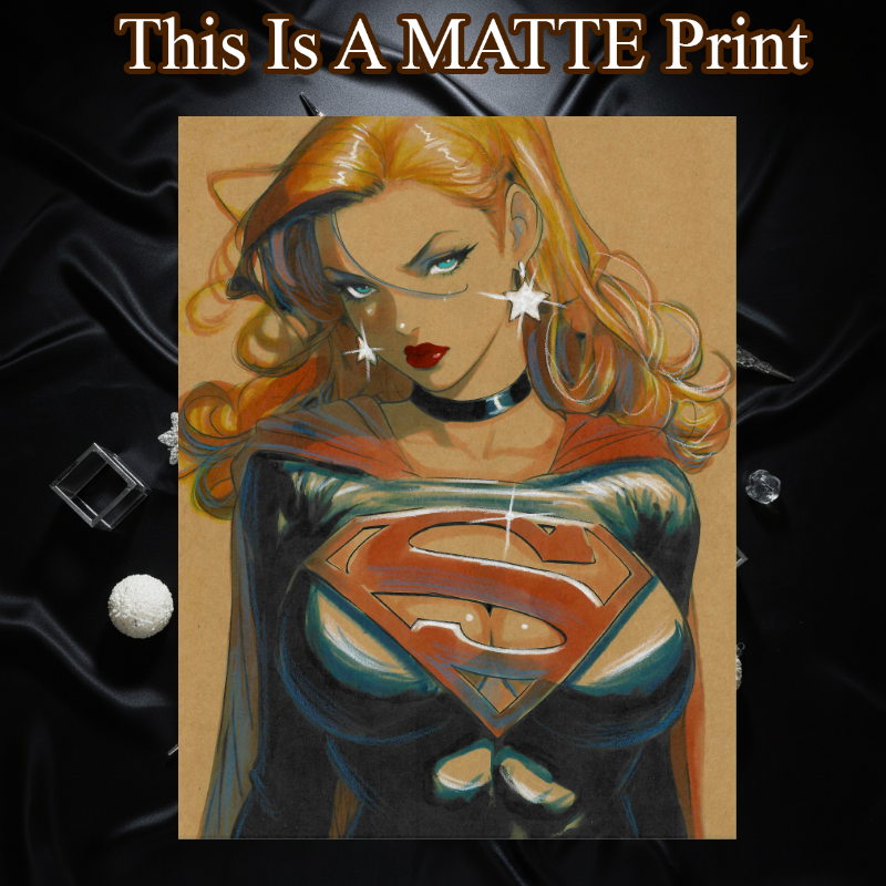 Supergirl Art Illustration Hard Signed 8.5x11in Fine Art PRINT