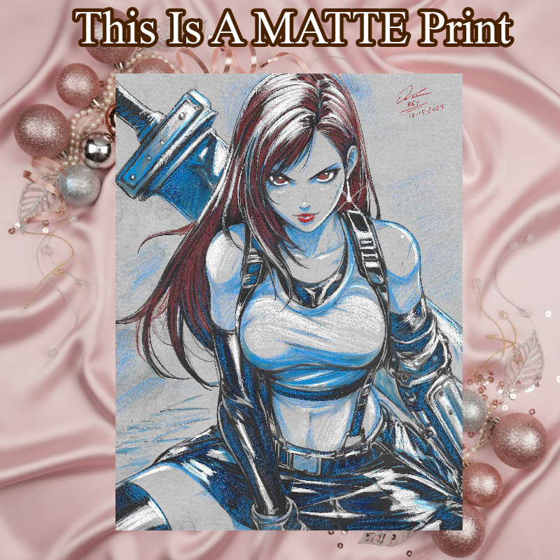 Tifa Lockhart Art Illustration Hard Signed 8.5x11in Fine Art PRINT