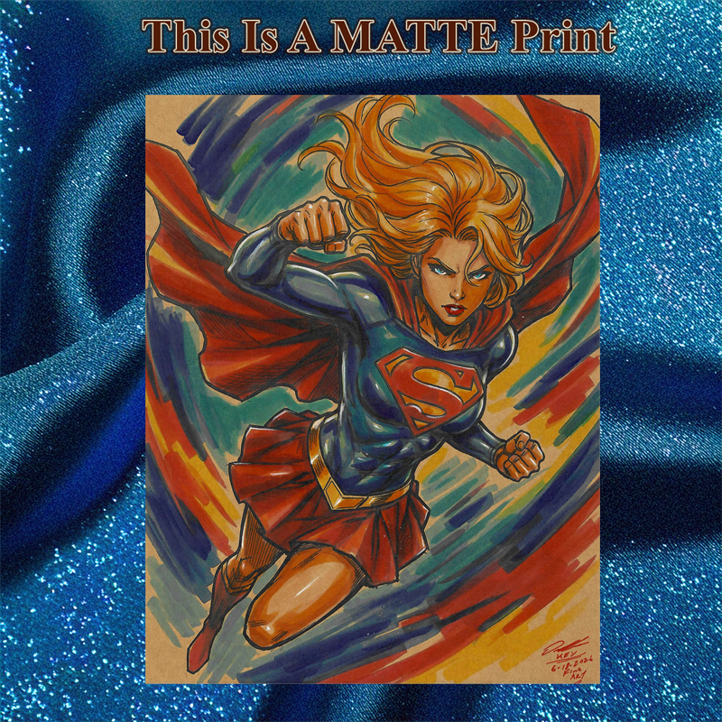 Supergirl Art Illustration Hard Signed 8.5x11in Fine Art PRINT