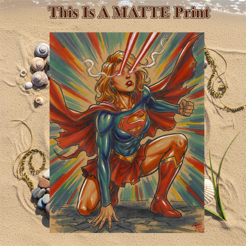 Supergirl Art Illustration Hard Signed 8.5x11in Fine Art PRINT