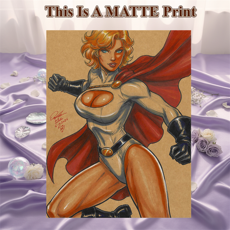 Power Girl Art Illustration Hard Signed 8.5x11in Fine Art PRINT