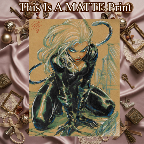 Black Cat Art Illustration Hard Signed 8.5x11in Fine Art PRINT
