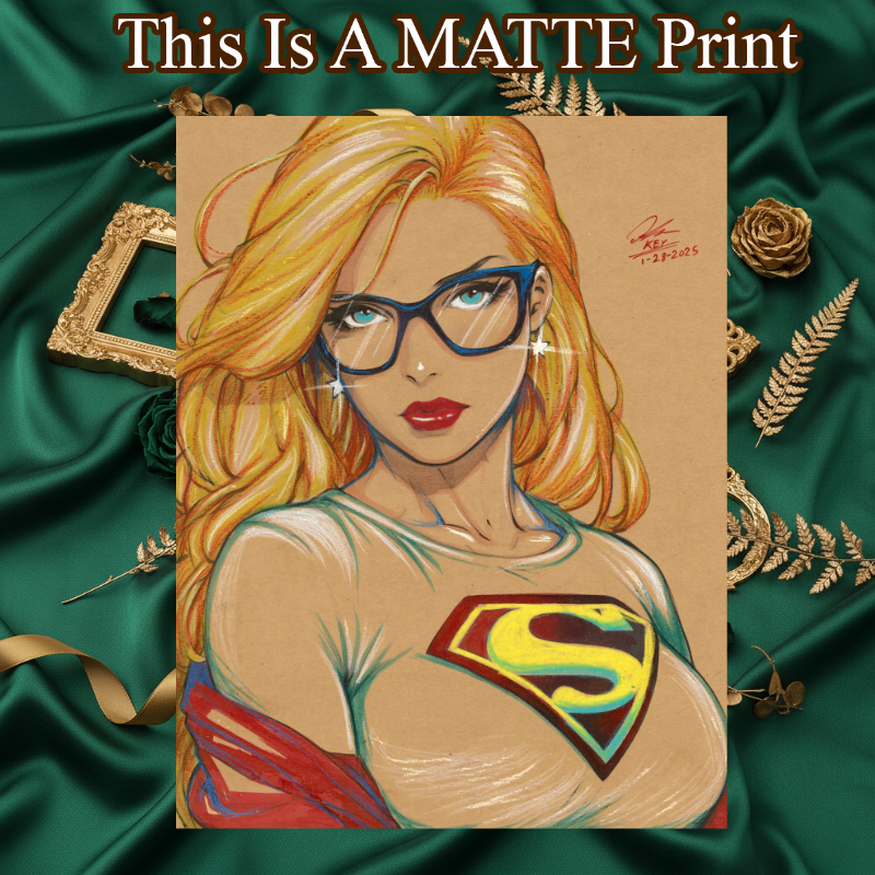Supergirl Art Illustration Hard Signed 8.5x11in Fine Art PRINT
