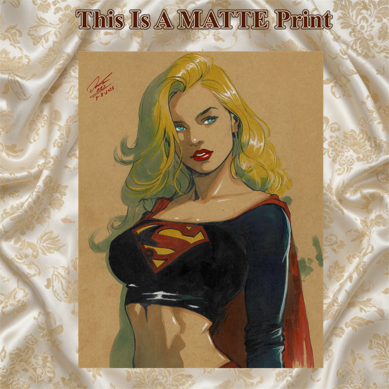 Supergirl Art Illustration Hard Signed 8.5x11in Fine Art PRINT