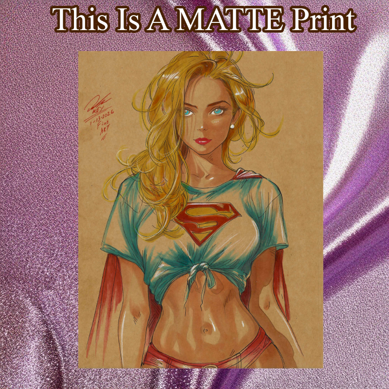 Supergirl Art Illustration Hard Signed 8.5x11in Fine Art PRINT