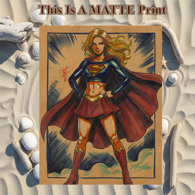 Supergirl Art Illustration Hard Signed 8.5x11in Fine Art PRINT