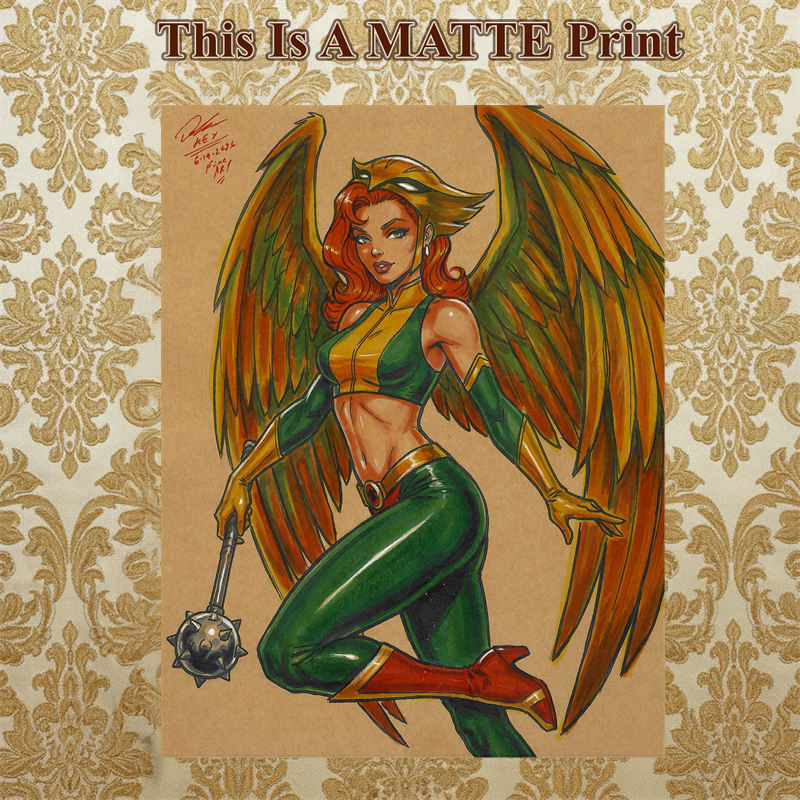 Hawkgirl Art Illustration Hard Signed 8.5x11in Fine Art PRINT