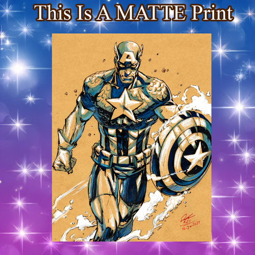 Captain America Art Illustration Hard Signed 8.5x11in Fine Art PRINT