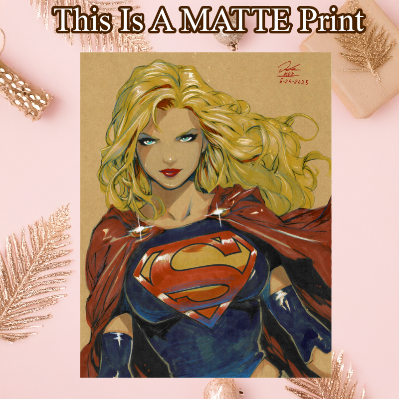 Supergirl Art Illustration Hard Signed 8.5x11in Fine Art PRINT