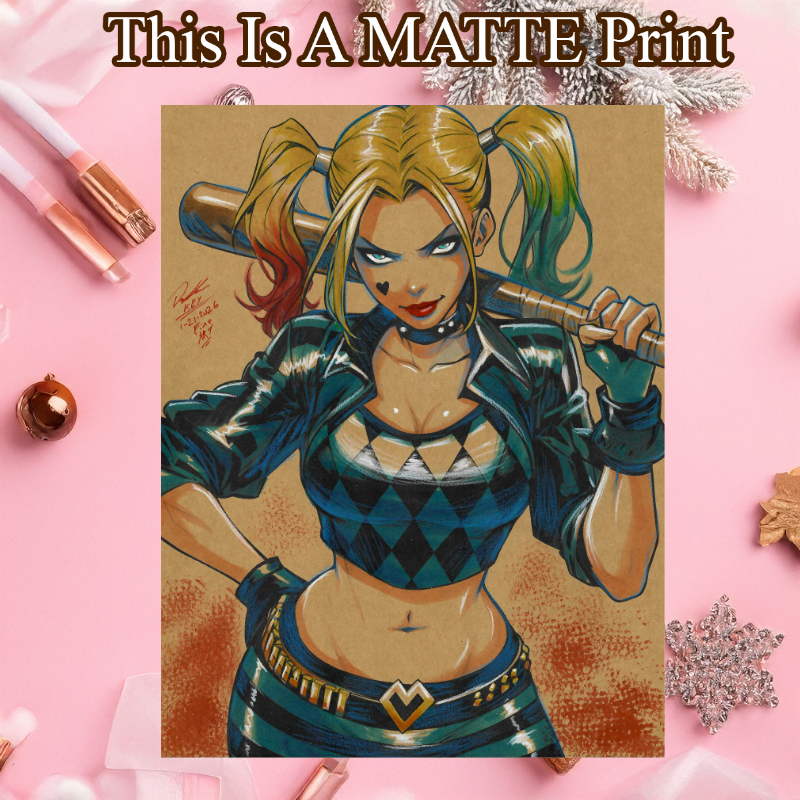 Harley Quinn Art Illustration Hard Signed 8.5x11in Fine Art PRINT