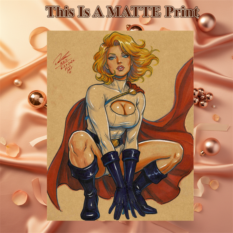 Power Girl Art Illustration Hard Signed 8.5x11in Fine Art PRINT