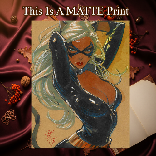 Black Cat Art Illustration Hard Signed 8.5x11in Fine Art PRINT
