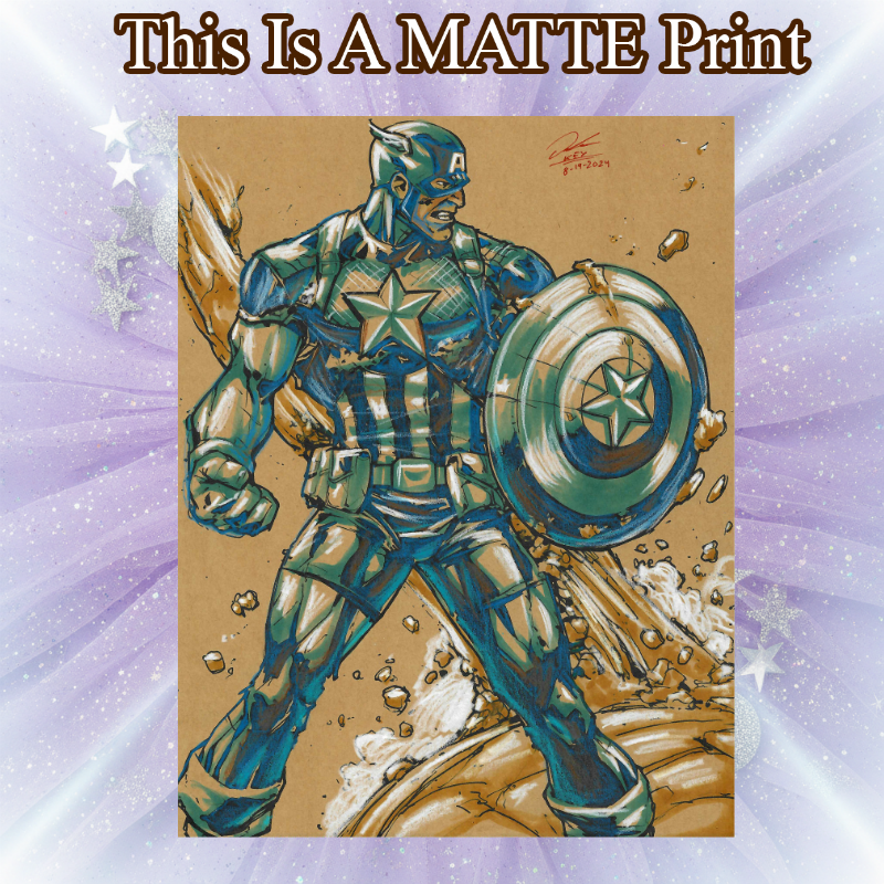 Captain America Art Illustration Hard Signed 8.5x11in Fine Art PRINT