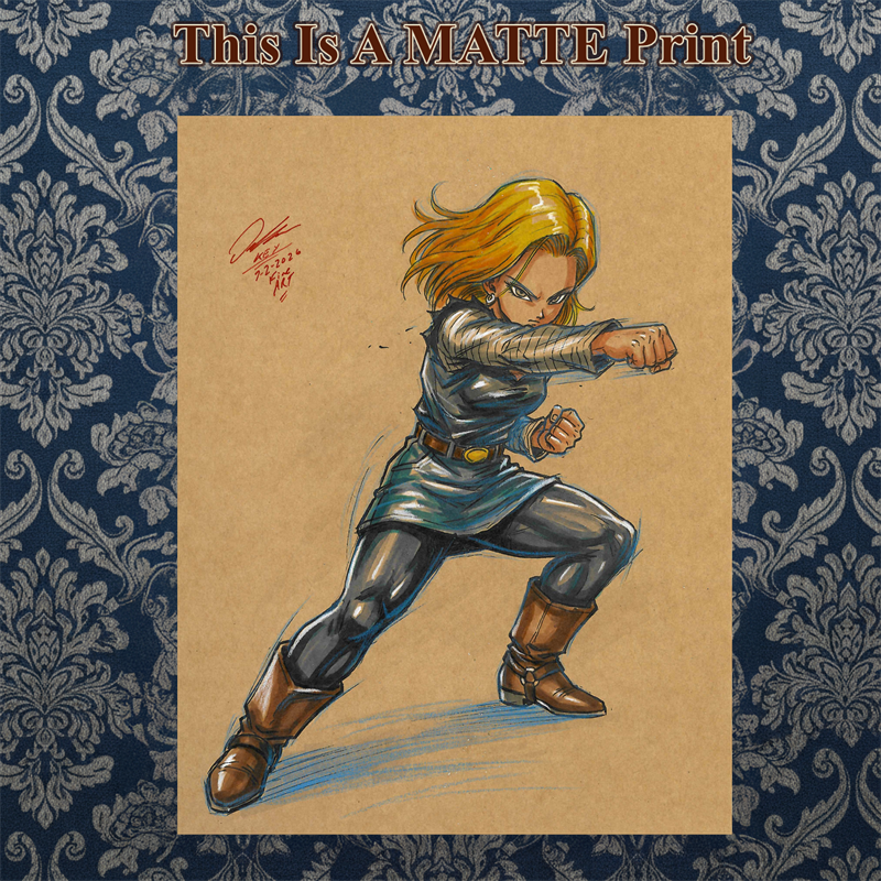 Android18 Art Illustration Hard Signed 8.5x11in Fine Art PRINT
