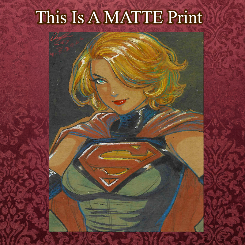 Supergirl Art Illustration Hard Signed 8.5x11in Fine Art PRINT