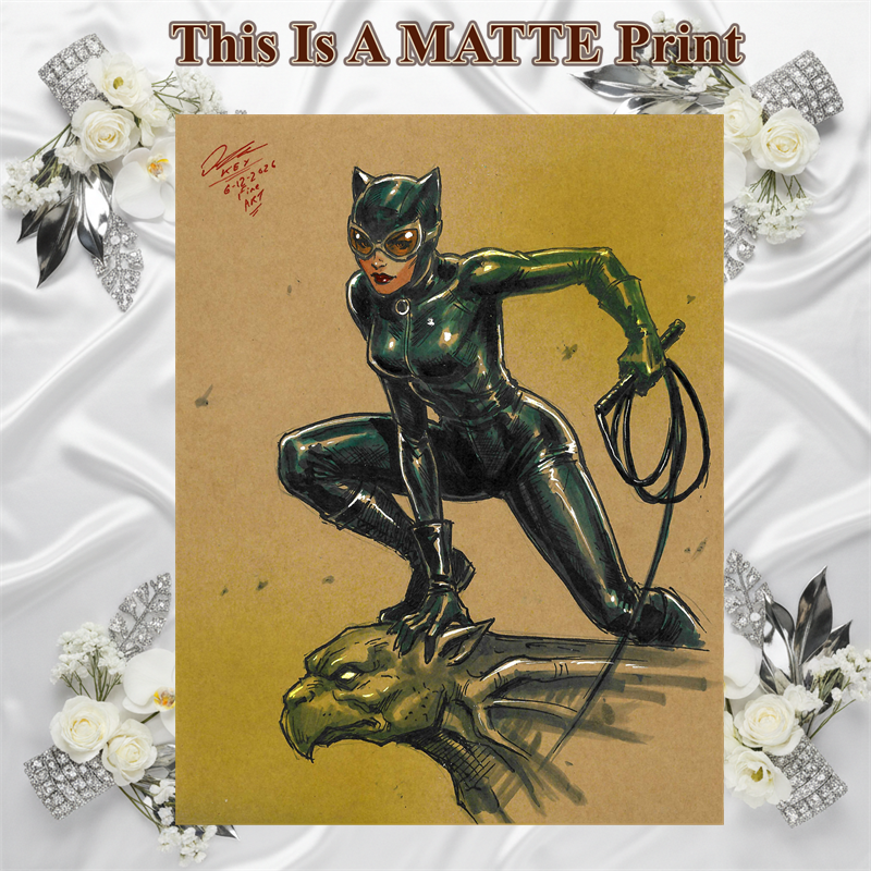 Catwoman Art Illustration Hard Signed 8.5x11in Fine Art PRINT