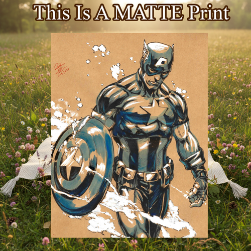 Captain America Art Illustration Hard Signed 8.5x11in Fine Art PRINT