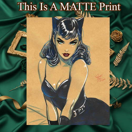 Catwoman Art Illustration Hard Signed 8.5x11in Fine Art PRINT