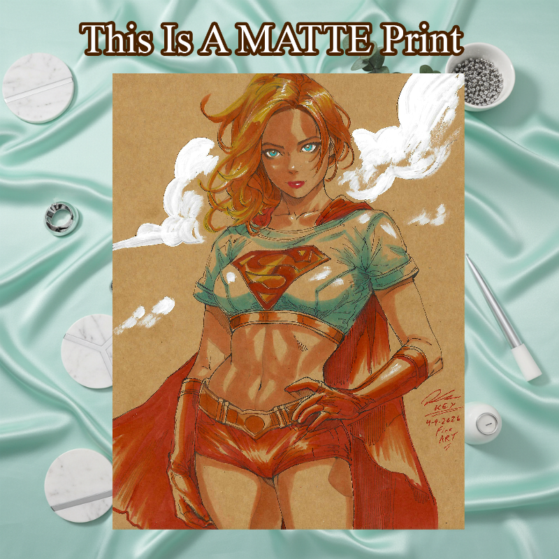 Supergirl Art Illustration Hard Signed 8.5x11in Fine Art PRINT