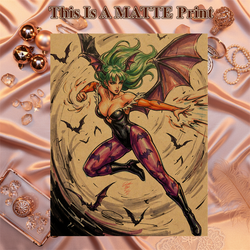 Morrigan Aensland Art Illustration Hard Signed 8.5x11in Fine Art PRINT