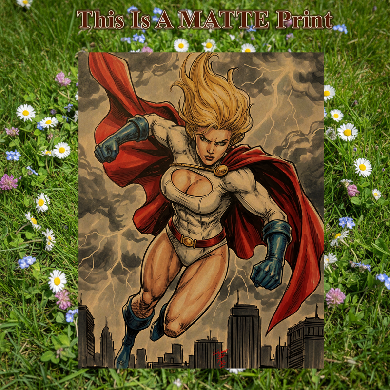 Power Girl Art Illustration Hard Signed 8.5x11in Fine Art PRINT
