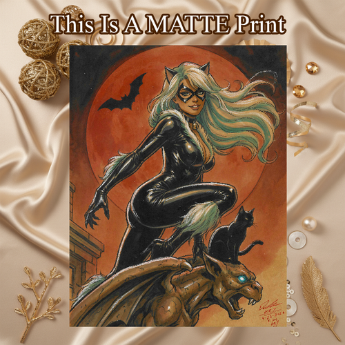 Black Cat Art Illustration Hard Signed 8.5x11in Fine Art PRINT