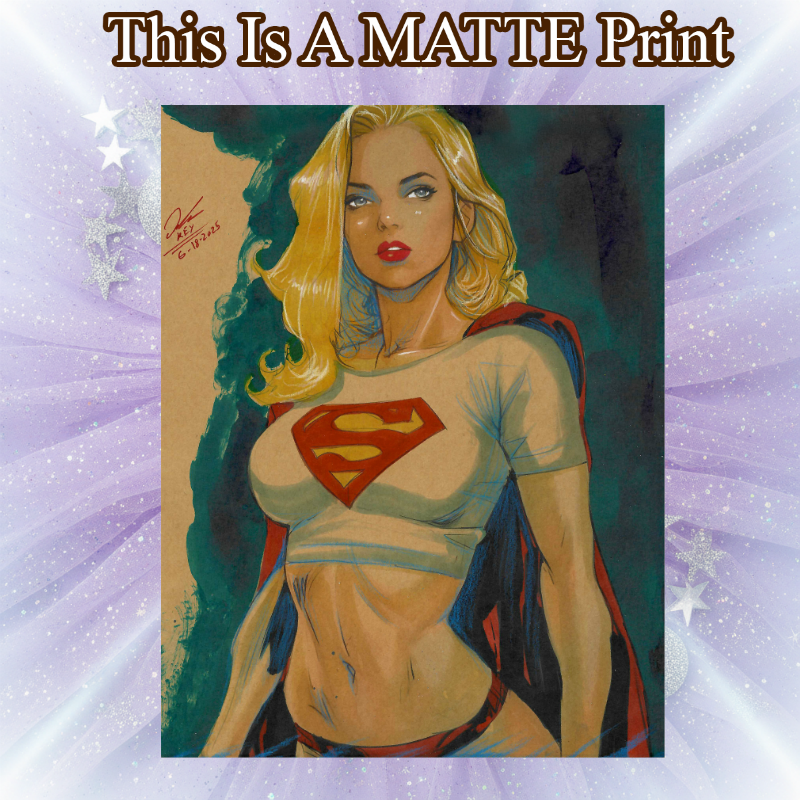 Supergirl Art Illustration Hard Signed 8.5x11in Fine Art PRINT