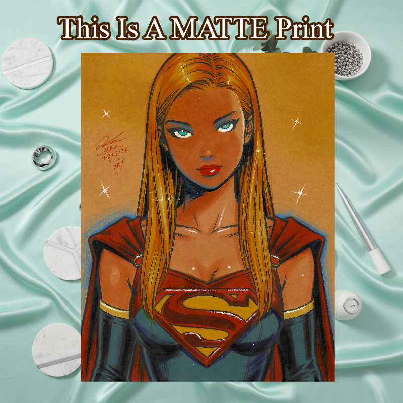 Supergirl Art Illustration Hard Signed 8.5x11in Fine Art PRINT