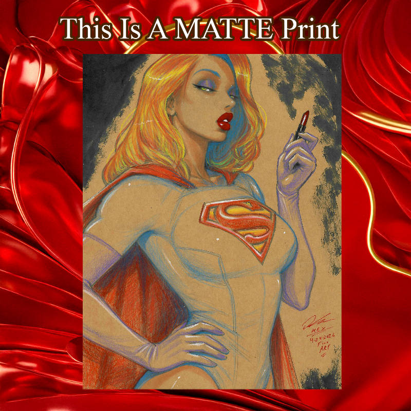 Supergirl Art Illustration Hard Signed 8.5x11in Fine Art PRINT
