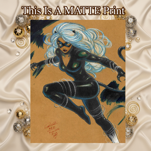 Black Cat Art Illustration Hard Signed 8.5x11in Fine Art PRINT