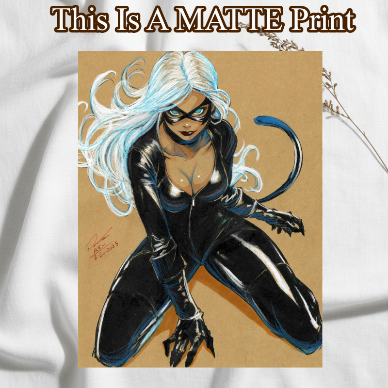 Black Cat Art Illustration Hard Signed 8.5x11in Fine Art PRINT
