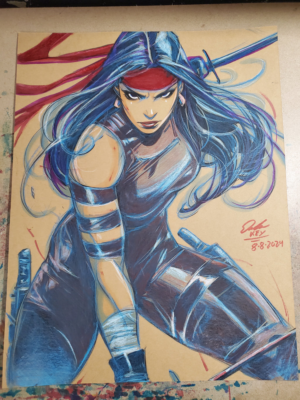 Elektra Comic Art Original Fine Mixed Media | Rare 1 of 1 | COA Included | 8.5x11 on Premium Archival Cardstock