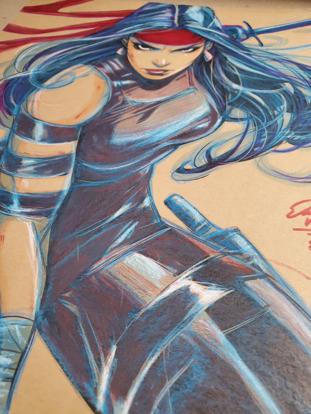 Elektra Comic Art Original Fine Mixed Media | Rare 1 of 1 | COA Included | 8.5x11 on Premium Archival Cardstock