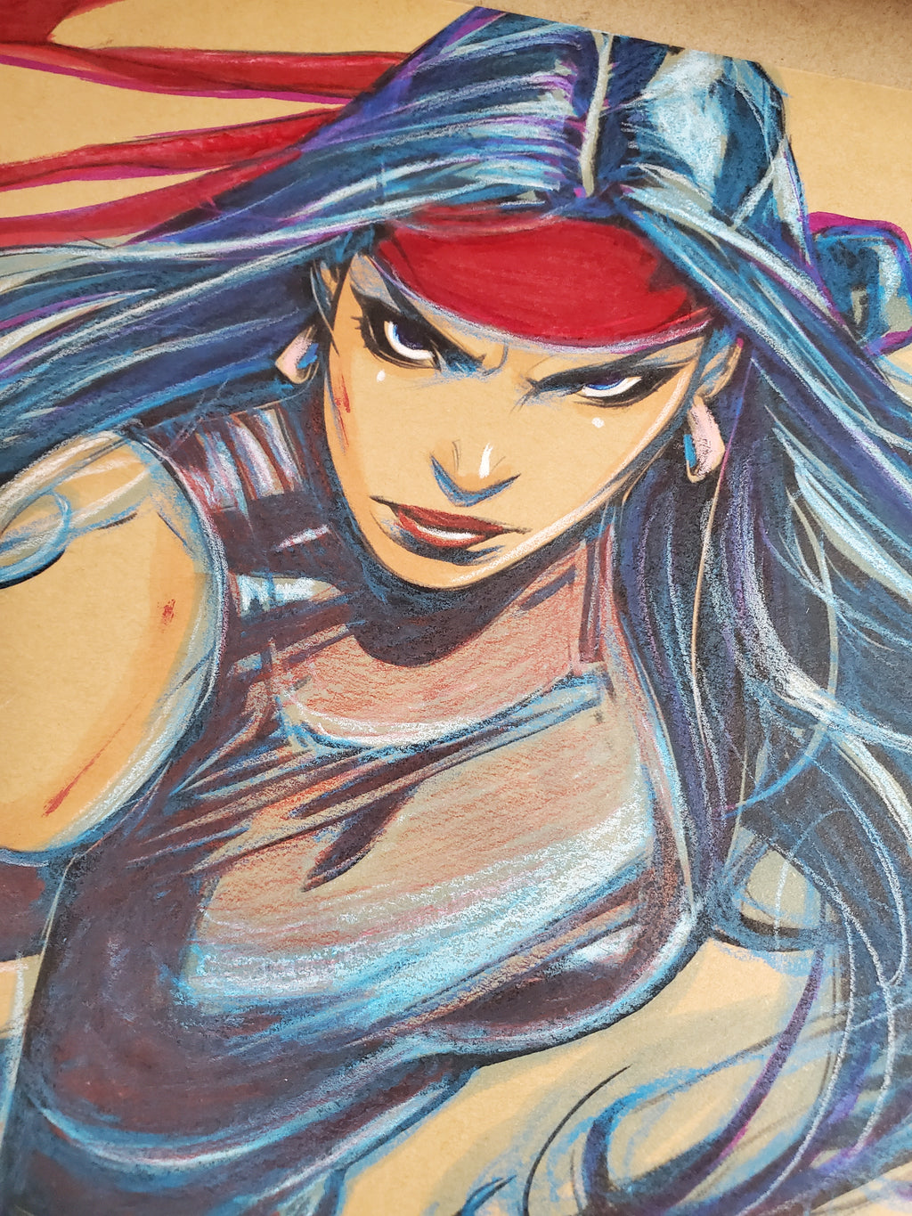 Elektra Comic Art Original Fine Mixed Media | Rare 1 of 1 | COA Included | 8.5x11 on Premium Archival Cardstock