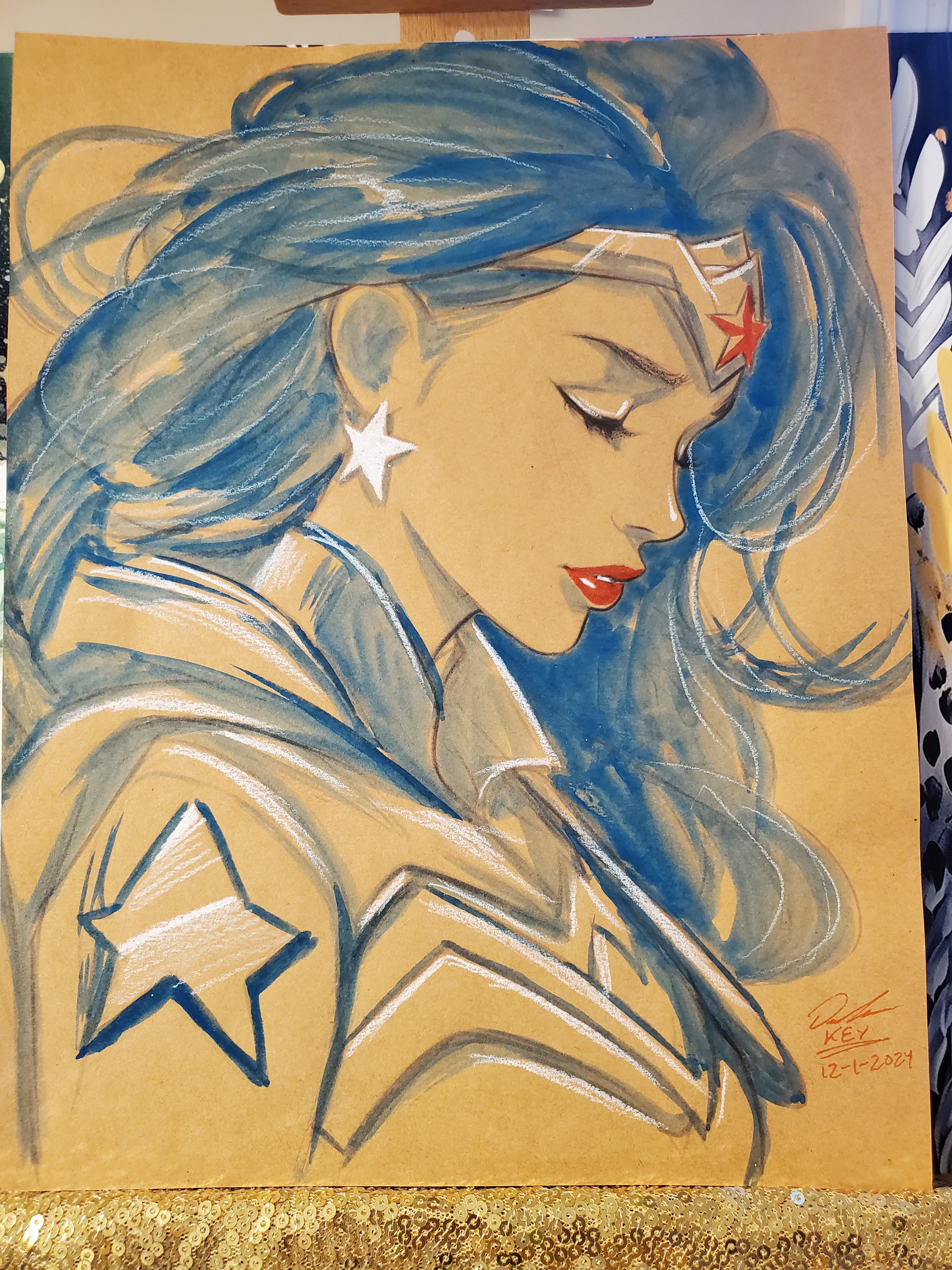 Wonder Woman Comic Art Original Fine Mixed Media | Rare 1 of 1 | COA Included | 8.5x11 on Premium Archival Cardstock