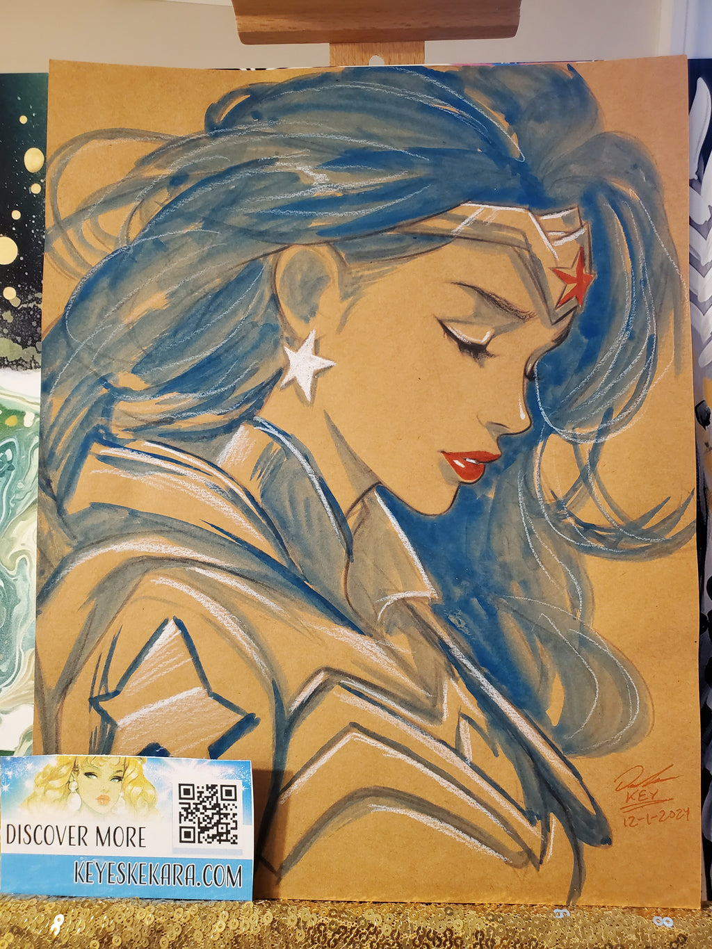 Wonder Woman Comic Art Original Fine Mixed Media | Rare 1 of 1 | COA Included | 8.5x11 on Premium Archival Cardstock