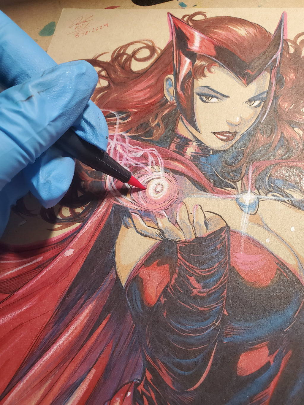 Scarlet Witch Comic Art Original Fine Mixed Media | Rare 1 of 1 | COA Included | 8.5x11 on Premium Archival Cardstock