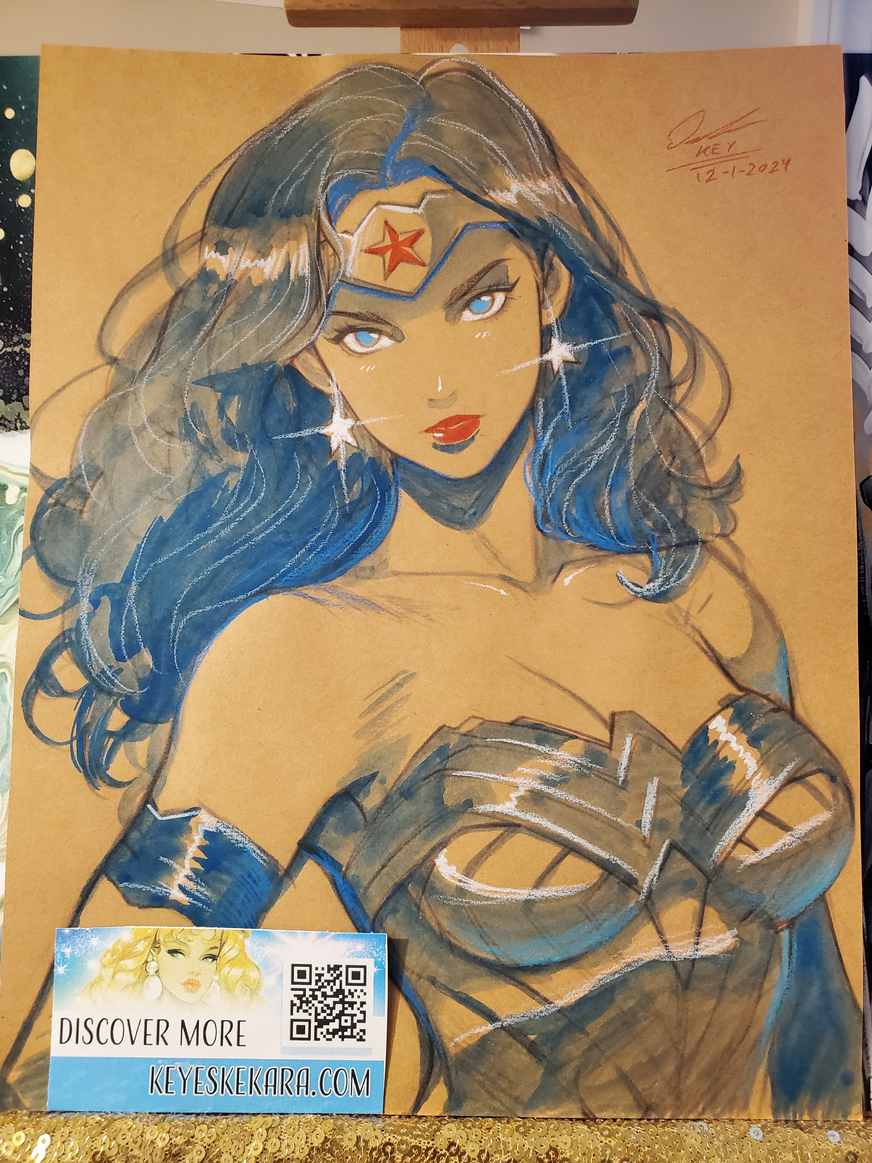 Wonder Woman Comic Art Original Fine Mixed Media | Rare 1 of 1 | COA Included | 8.5x11 on Premium Archival Cardstock