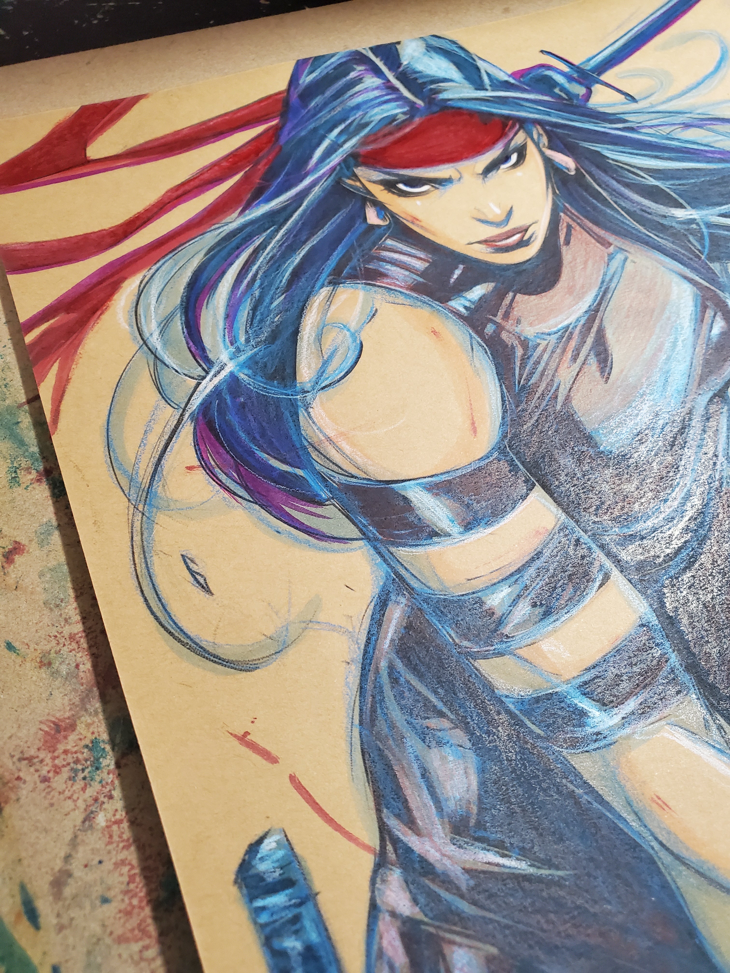 Elektra Comic Art Original Fine Mixed Media | Rare 1 of 1 | COA Included | 8.5x11 on Premium Archival Cardstock