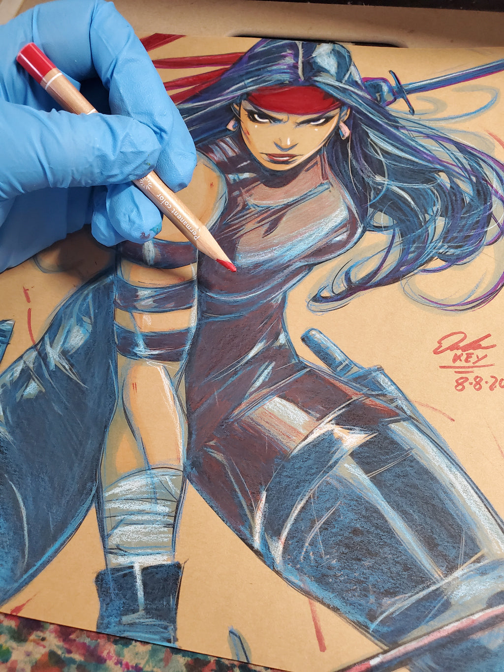 Elektra Comic Art Original Fine Mixed Media | Rare 1 of 1 | COA Included | 8.5x11 on Premium Archival Cardstock