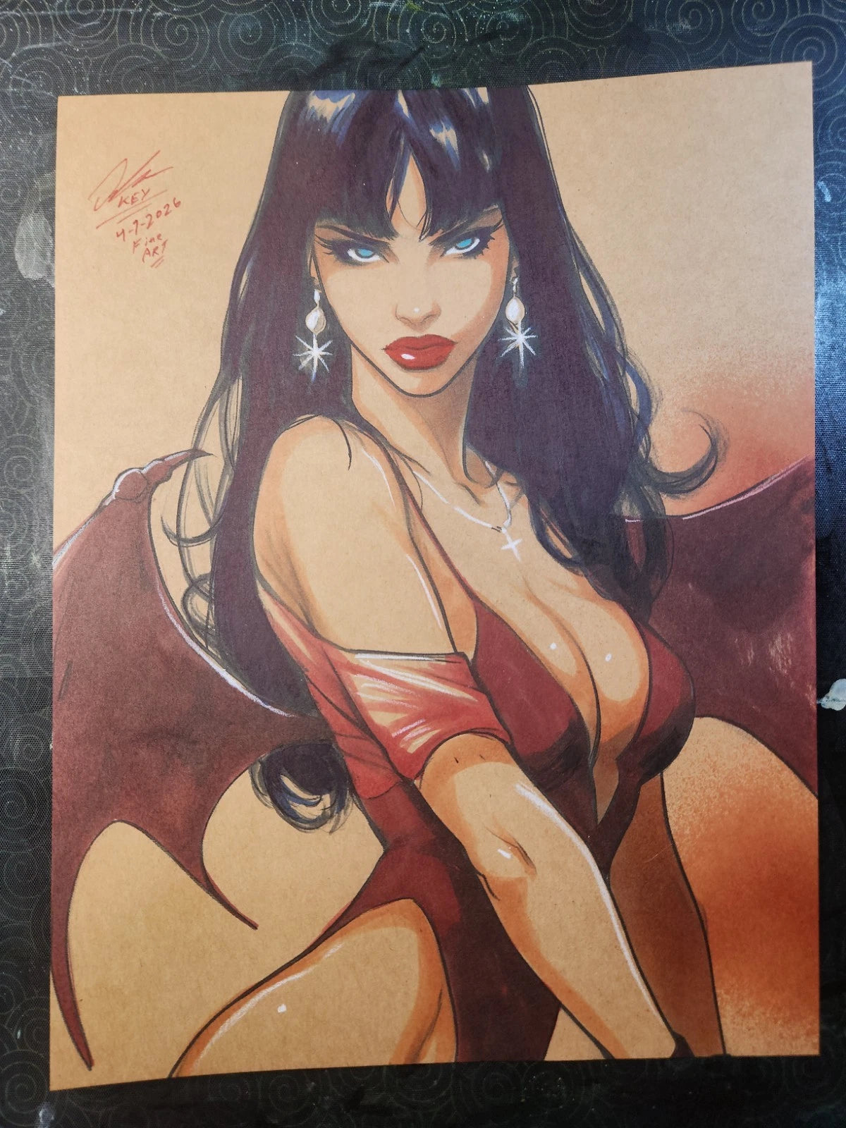 Vampirella Comic Art Original Fine Mixed Media | Rare 1 of 1 | COA Included | 8.5x11 on Premium Archival Cardstock
